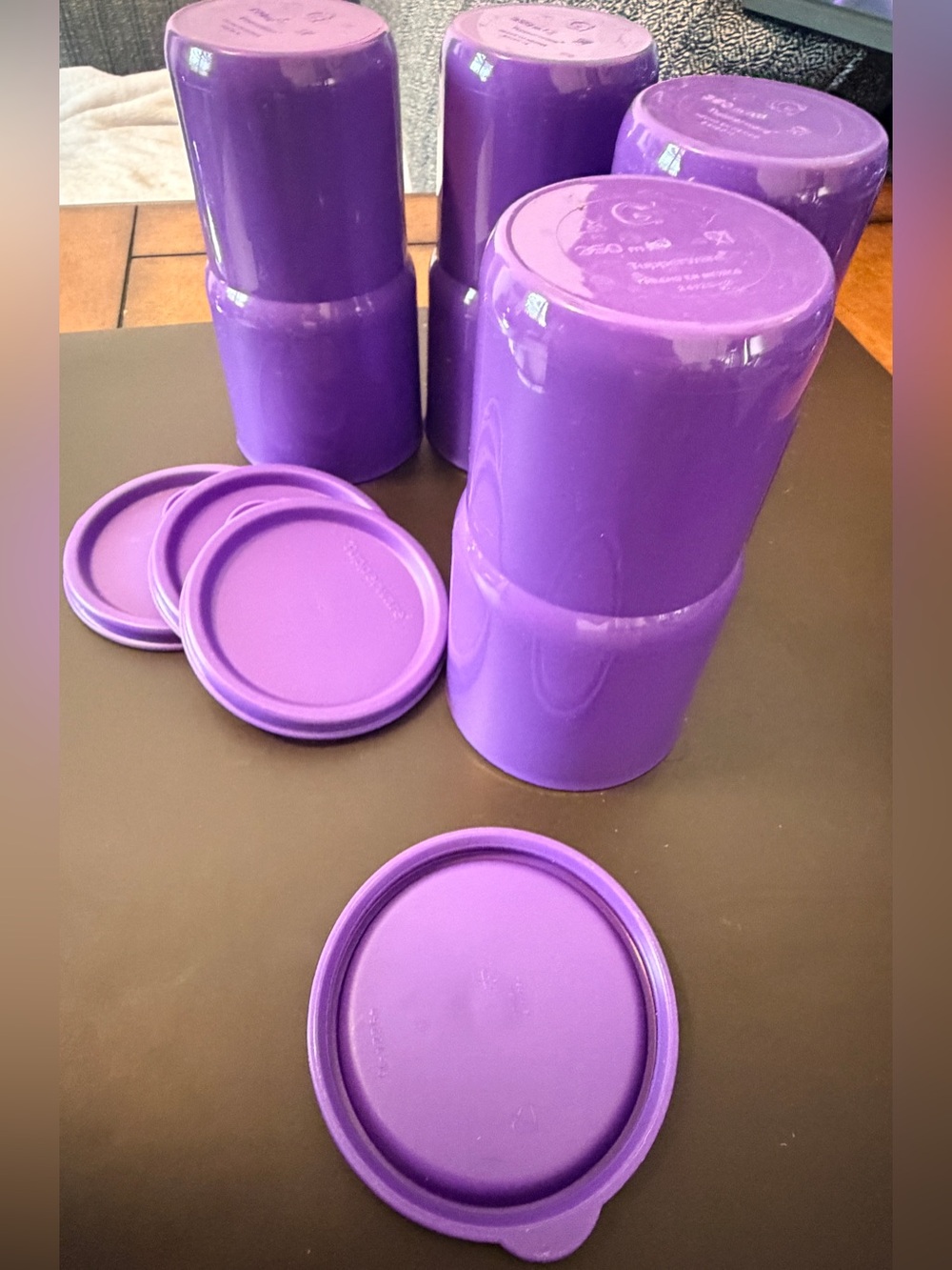 Tupperware Set of 4 Grape Fizz Purple Stacking 12oz/ 350ml Tumblers w/lids - Picture 8 of 10
